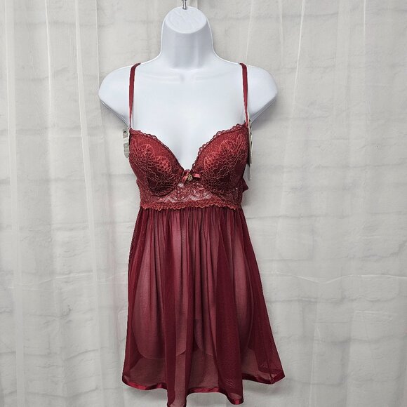 Daisy Fuentes Babydoll Y2K Tank Burgundy Goth Whimsigoth Fairy Mesh M NWT - Picture 1 of 11